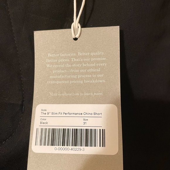 Everlane, The 9" Slim Fit Performance Chino Short, Size 31 - Picture 5 of 9